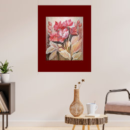 Pintura de um floral em poster de papoila rosa-esc