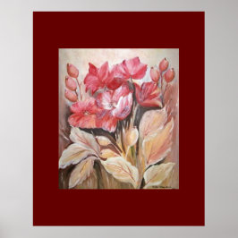 Pintura de um floral em poster de papoila rosa-esc