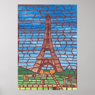 Pintura do Mosaico de Posters da Torre Eiffel