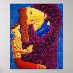 Pintura em Acrílico Mãe e Filhos Impressão de Arte