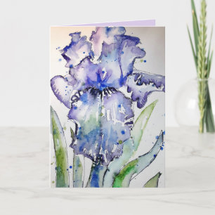 Pintura em aquarela de íris roxo cartão de flores