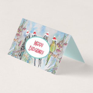 Pintura em Aquarela de Natal do Papai Noel Budgie