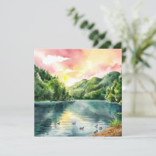 Pintura em aquarela tranquila do nascer do sol no 