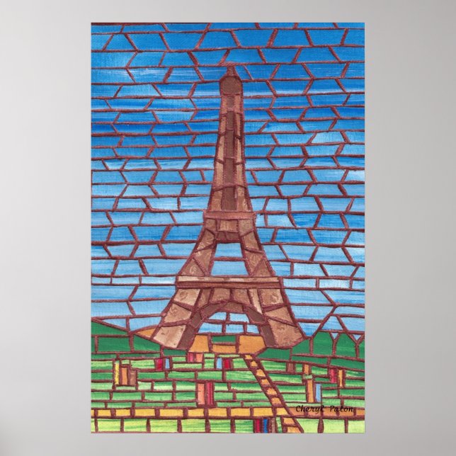 Pintura em Mosaico da Torre Eiffel Posters (Frente)