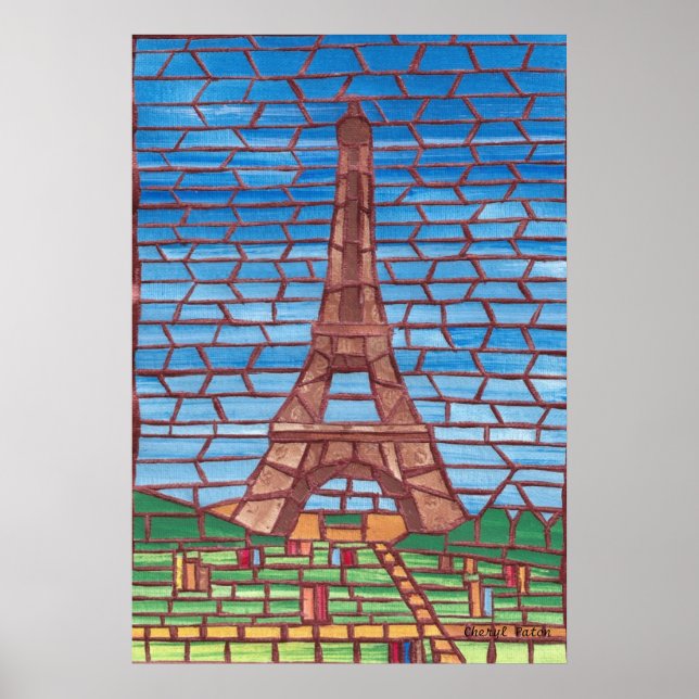 Pintura em Mosaico da Torre Eiffel Posters (Frente)