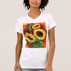 Pintura em T-Shirt com Três Girassóis