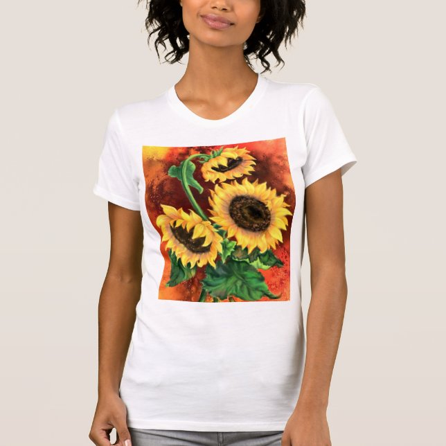 Pintura em T-Shirt com Três Girassóis (Frente)