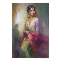 Pintura Figurativa Contemporânea da Menina Indiana