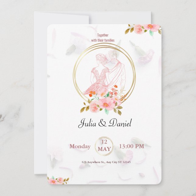 Pintura Floral a Cor Rosa Rosa Elegante (Frente)