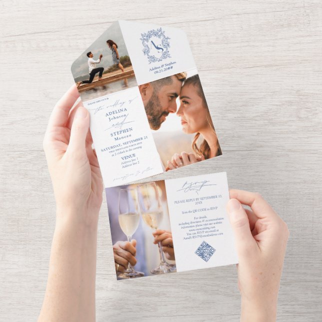 Píquete Monograma Crest 3 Foto Código QR Casamento (Aba destacável)