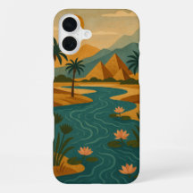 Pirâmides Mística do Nilo Antigo Teal Dourado