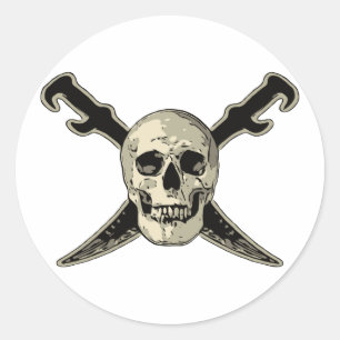 Pirata (crânio) - etiqueta redonda clássica, 