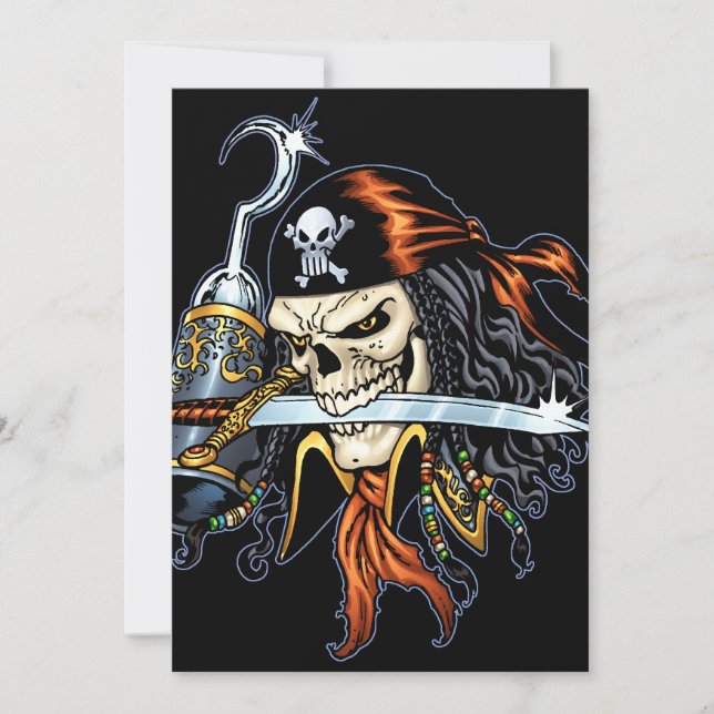 Pirata de crânio com espada e gancho pela Al Rio (Frente)