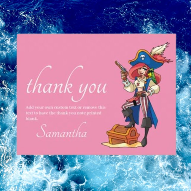 Pirata Obrigado Cartão Postal Rosa (Any celebration where a little adventure is in order, these thank you cards will be a huge hit.)