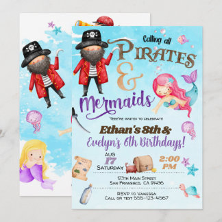 Piratas e Sereia Convite de Aniversário