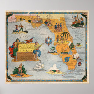 Pirate Treasure Chart na Flórida Poster