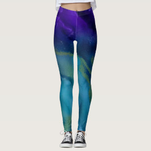 Piscamento das Leggings   Roxo, Dourado, Teal