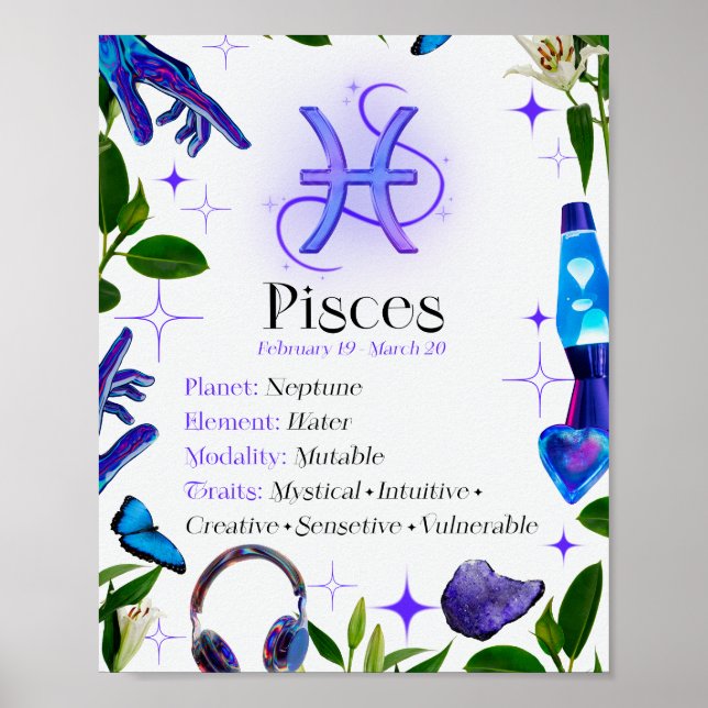 Pisce Zodiac - Sinal Y2K Branco 4:5 Poster (Frente)