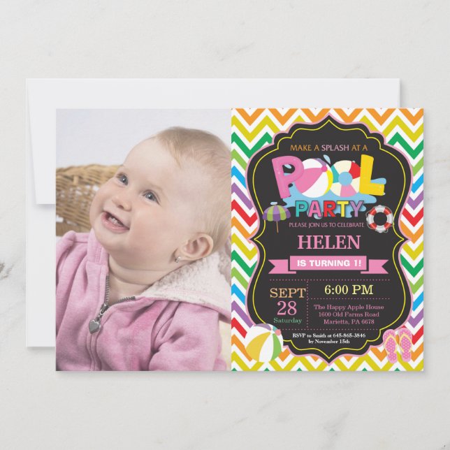 Piscina Convite de festas de Verão - Garota de abe (Frente)