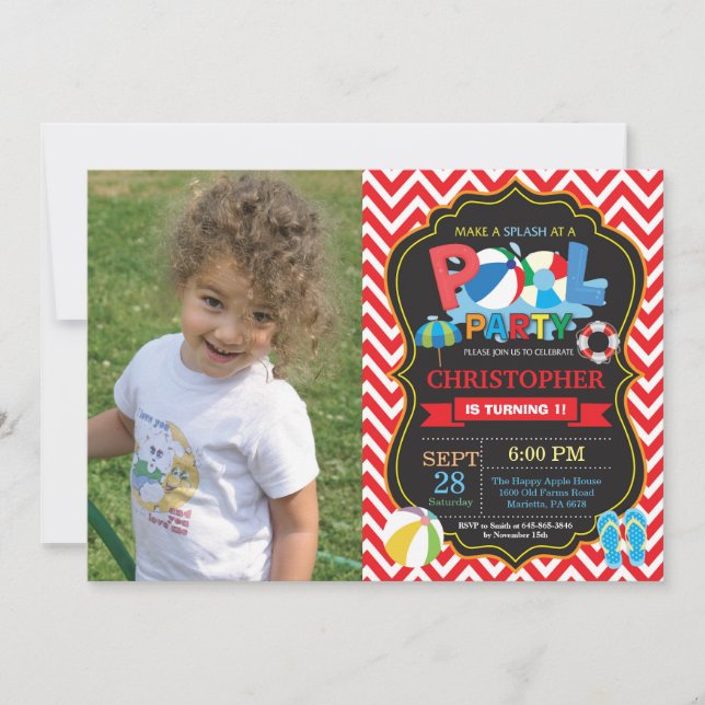 Piscina Convite de festas Red Splash Boy (Frente)