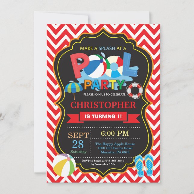 Piscina Convite de festas Red Splash Boy (Frente)
