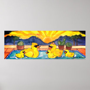 Piscina de Poster de Férias da Família de Patos 