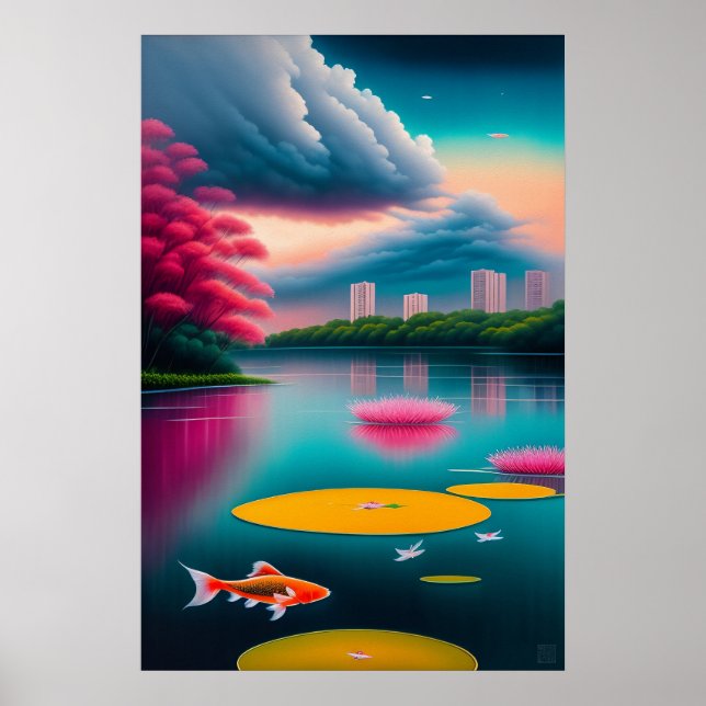 Piscina de Singapura Koi - Impressão de Arte Canva (Frente)