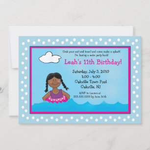 PISCINA Party Dark Skin Girl 5 x 7 Convites de Ani