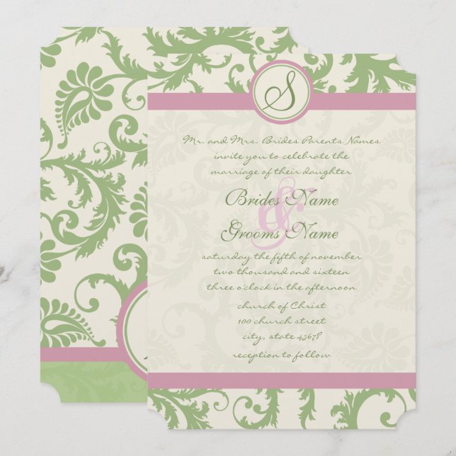 Pistachio Clover Rosa Convite para Casamento tema  (Frente/Verso)