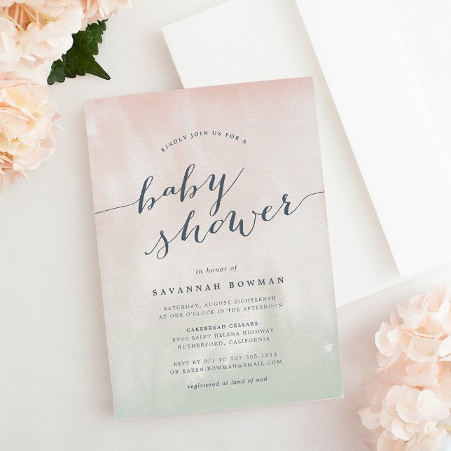 Pistachio Watercolor Chá de fraldas Pastel Convite (Criador carregado)