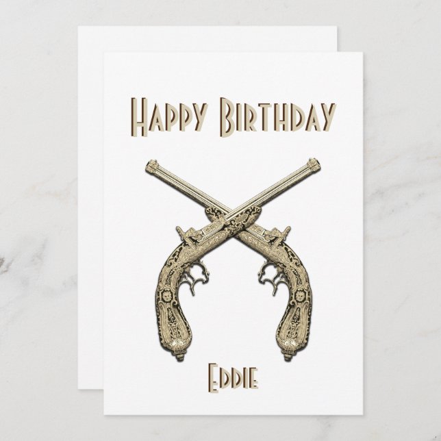 Pistolas Passadas Douradas Convite à Festa de aniv (Frente/Verso)