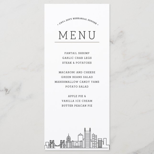 Pittsburgh Skyline | Menu Janto de Eventos de Casa (Frente)
