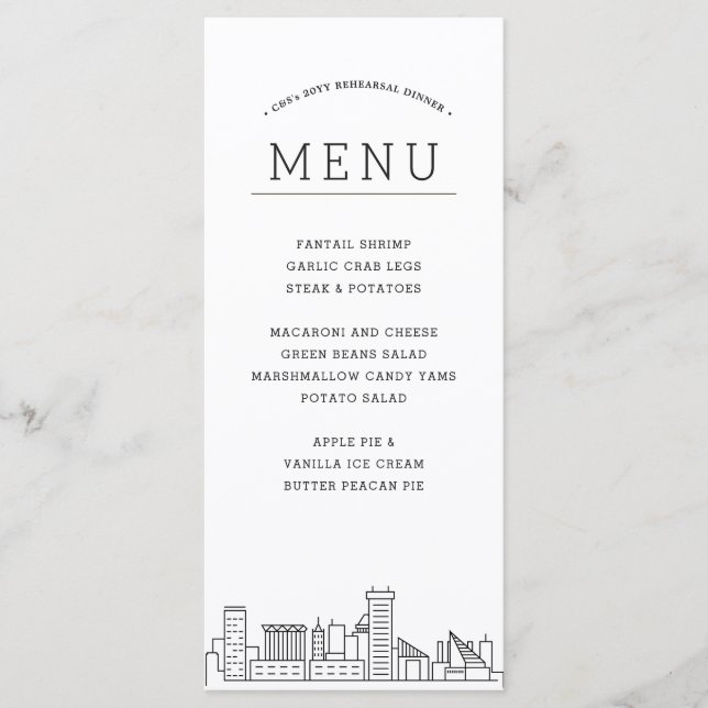 Pittsburgh Skyline | Menu Janto de Eventos de Casa (Frente)