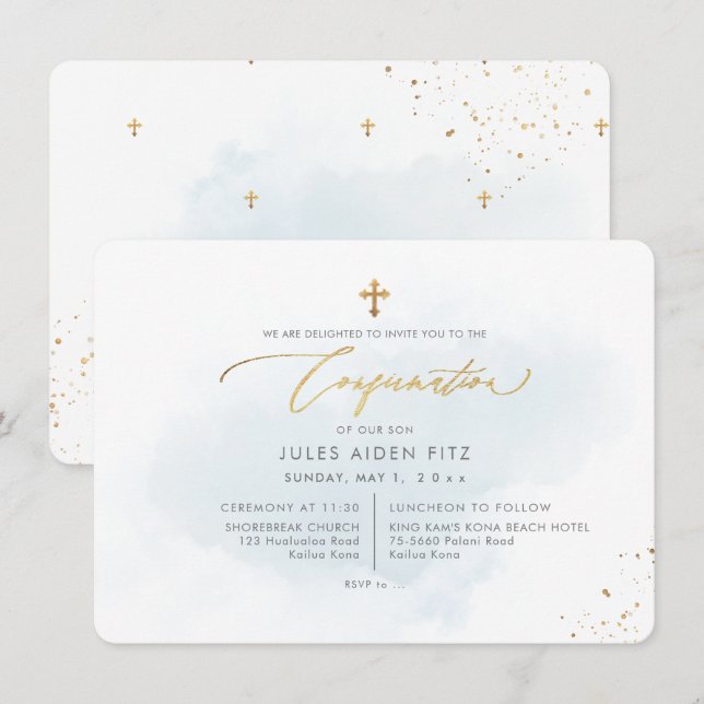 PixDezines H2 Blue Washington Convite de Confirmaç (Frente/Verso)