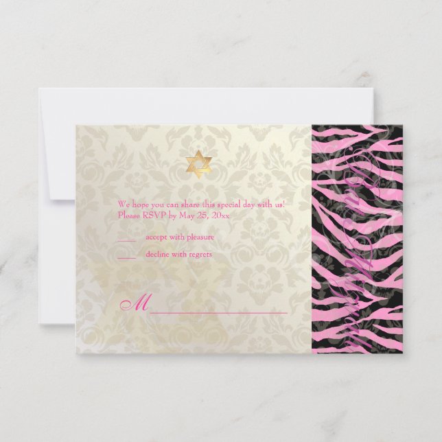 PixDezines LARGE RSVP Zebra/Damask Bat Mitzvah (Frente)