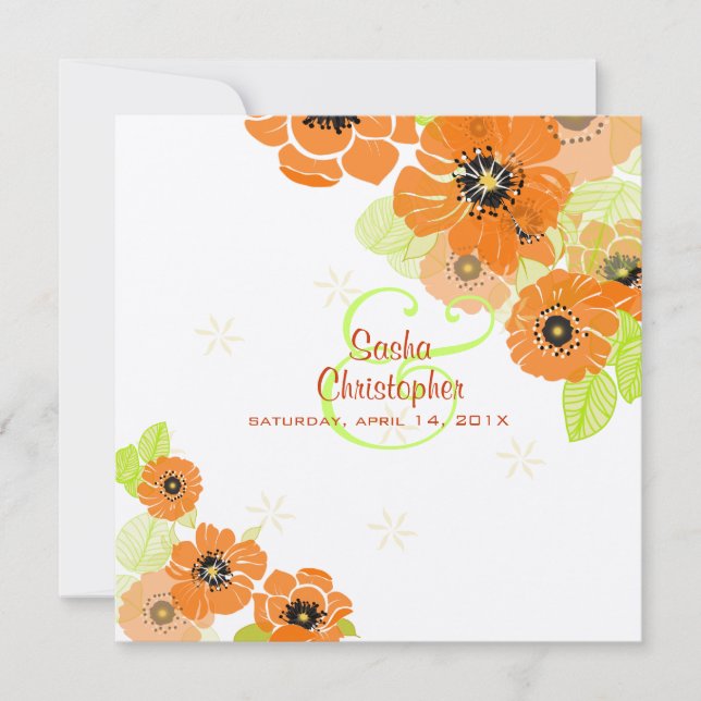 PixDezines Retro Poppies Convites de Casamento (Frente)