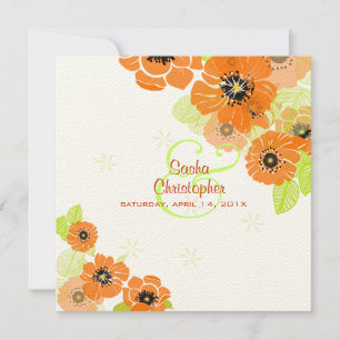 PixDezines Retro Poppies Convites de Casamento