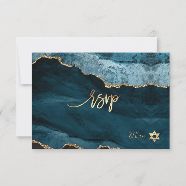 PixDezines RSVP Bar Mitzvah Ágata Azul-Teal Aquare (Frente)