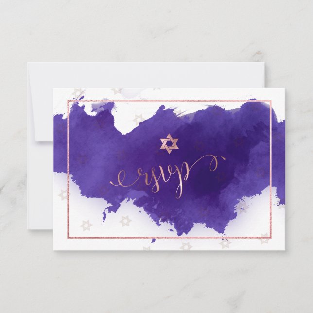 PixDezines RSVP Bat Mitzvah, Aquarela Roxa✡ (Frente)