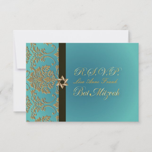 PixDezines rsvp bat mitzvah+faux damask de ouro (Frente)
