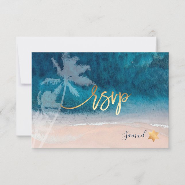 PixDezines RSVP Beach Palm Trees Bar Mitzvah (Frente)