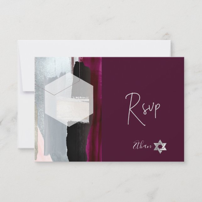 PixDezines RSVP Burgundy Aquarela Bat Mitzvah ✡ (Frente)