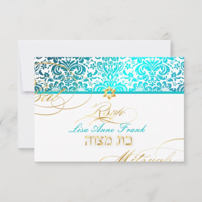 PixDezines rsvp Fidora Damask, Bat Mitzvah (Frente)