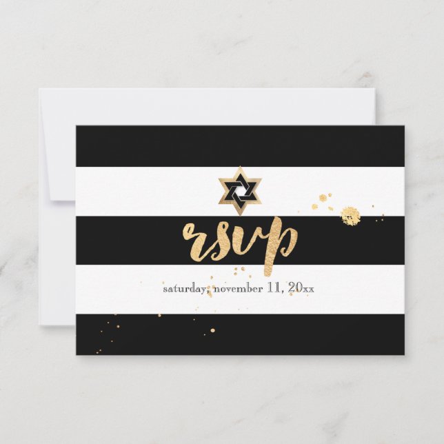 PixDezines rsvp preto/branco/bar stripes mitzvah (Frente)