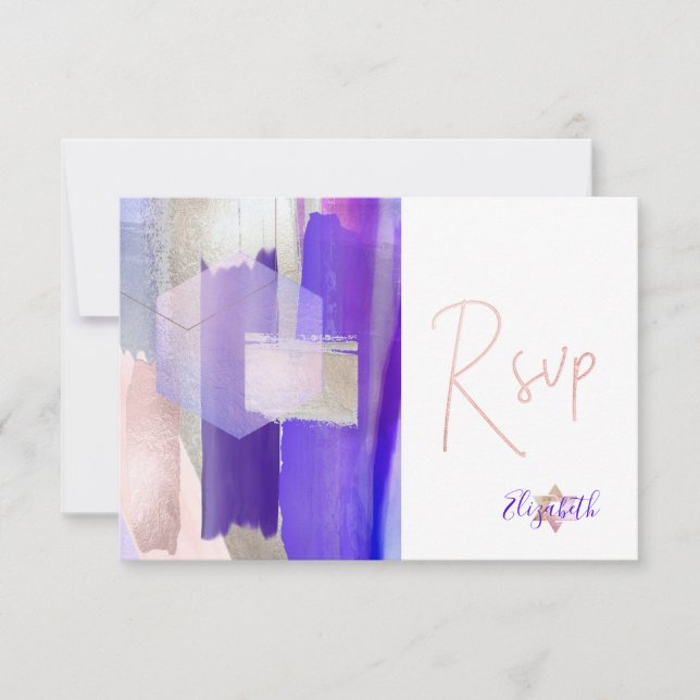 PixDezines RSVP Roxo Aquarela Bat Mitzvah ✡ (Frente)