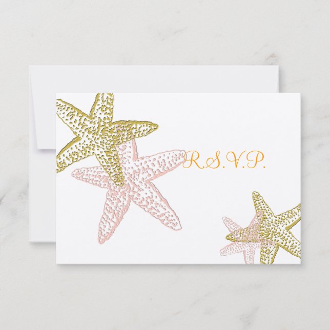 PixDezines Rsvp Starfish Rosa, casamento de praia (Frente)