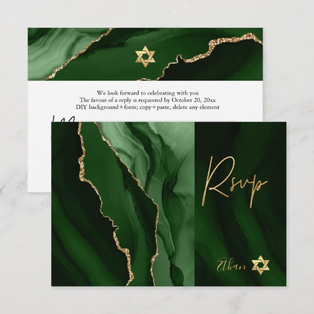 PixDezines RSVP Watercolor Agate Bar Mitzvah ✡ (Frente/Verso)