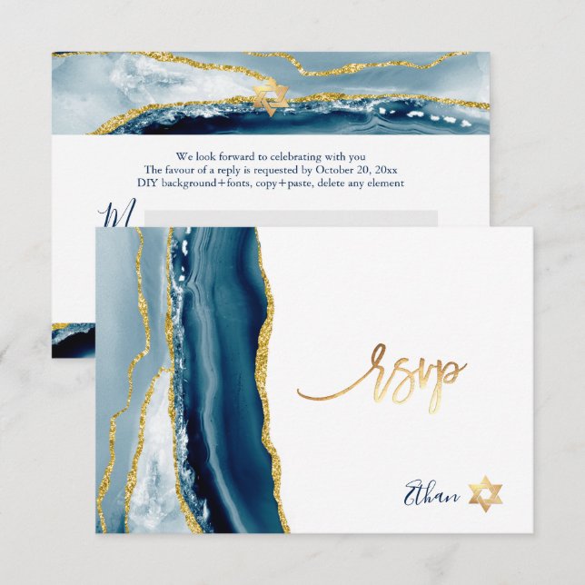 PixDezines RSVP Watercolor Agate Bar Mitzvah ✡ (Frente/Verso)