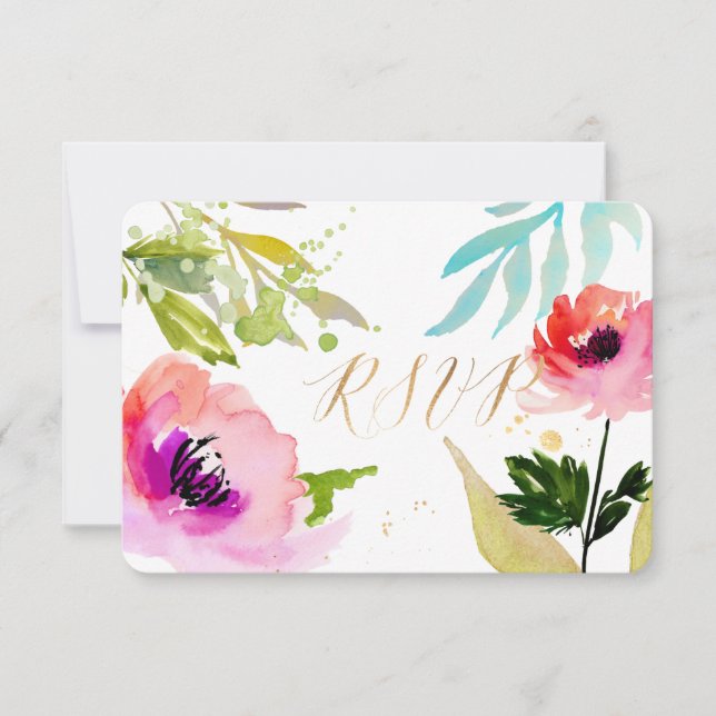 PixDezines RSVP Watercolor Floral/Rosa (Frente)
