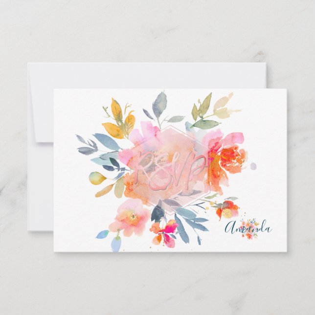 PixDezines RSVP Watercolor Flowers Bat Mitzvah ✡ (Frente)
